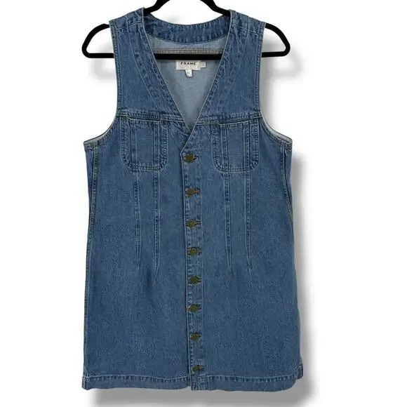 Frame Jeans Denim Jumper Trucker Pocket Dress Womens Sz XL Delaware - Picture 1 of 6
